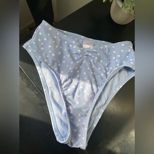 Womens high wasted blue and white poka dot bathsuit bottoms size small